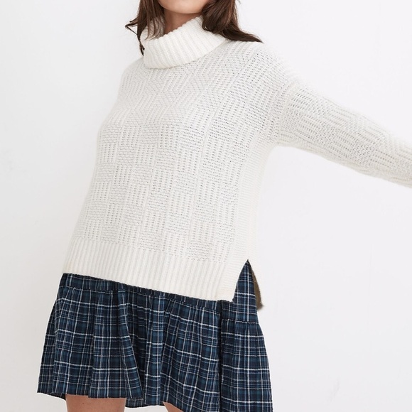 MADEWELL ANGORA WOOL Turtleneck checkerboard Knit Wool Sweater chunky luxe - Picture 3 of 13